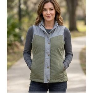 Magellan Outdoors Womens Quilted Puffer Vest Olive Green Gray Classic Fit Medium